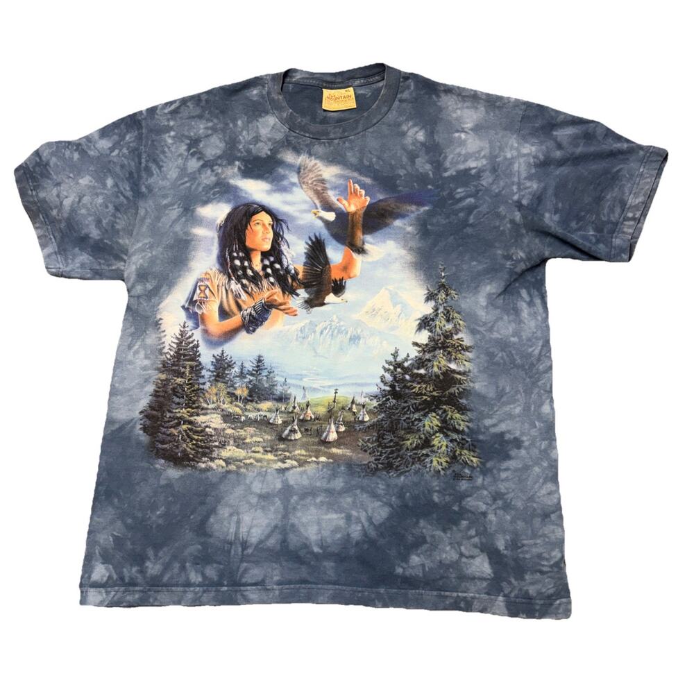 VTG The Mountain Blue Tie Dyed Female Native American Eagle XL T-Shirt